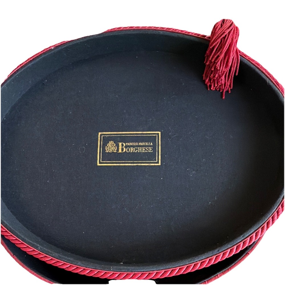 Princess Marcella Borghese Red Black Vintage Hat Box with Decorative Tassel
